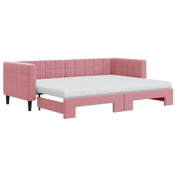vidaXL Lit de jour avec lit gigogne et matelas rose 80x200 cm velours