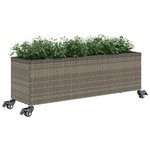 vidaXL Jardinière et roulettes/3 pots gris 107x32x38 cm résine tressée