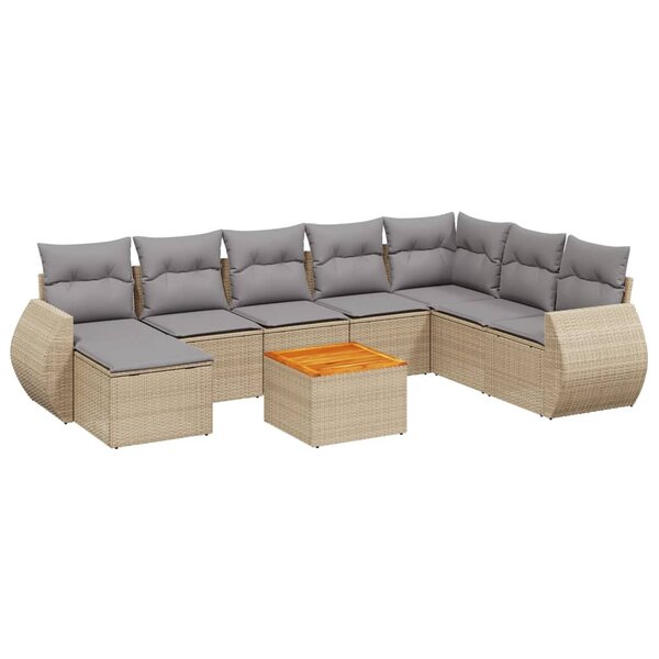 vidaXL Salon de jardin avec coussins 9 Pièces beige résine tressée