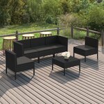 vidaXL Salon de jardin 6 Pièces avec coussins Résine tressée Noir