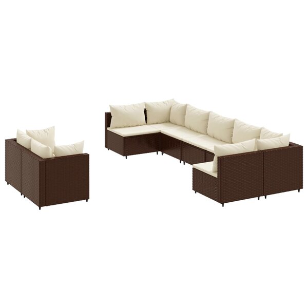 vidaXL Salon de jardin avec coussins 9 Pièces marron résine tressée