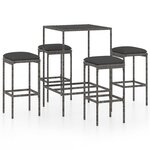 vidaXL Ensemble de bar de jardin 5 Pièces et coussins Résine tressée Gris