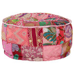 vidaXL Pouf rond en coton en patchwork fait à la main 40 x 20 cm Rose