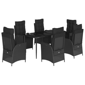 vidaXL Ensemble à manger de jardin coussins 7Pièces Noir Résine tressée