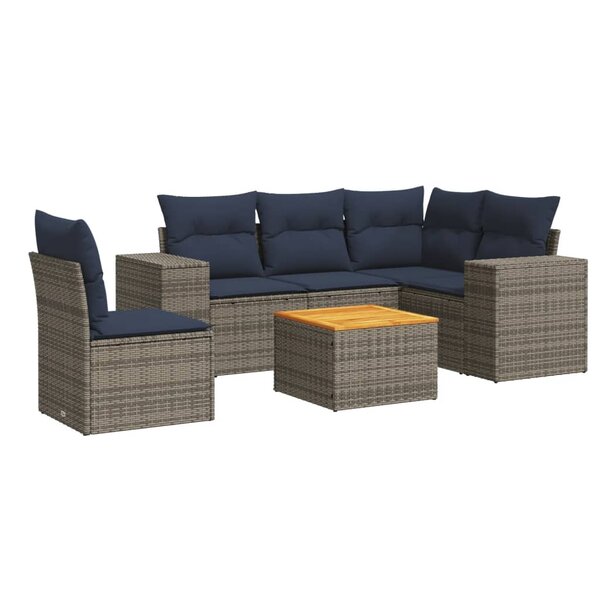 vidaXL Salon de jardin 6 Pièces avec coussins gris résine tressée