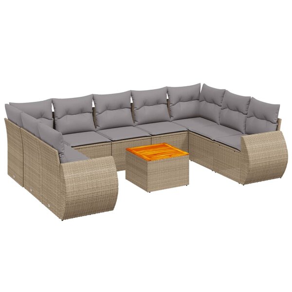 vidaXL Salon de jardin avec coussins 10 Pièces beige résine tressée