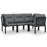 vidaXL Salon de jardin 4 Pièces noir et gris résine tressée