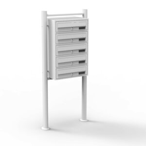 Bloc 5 boites aux lettres sur pieds 5 entrées acier galvanisé blanc