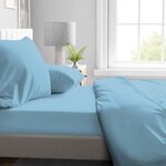 Drap housse microfibre 82 g - 90 x 190 cm - Bonnet 30 cm - Bleu ciel