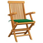 vidaXL Chaises de jardin avec coussins vert 3 Pièces Bois de teck massif