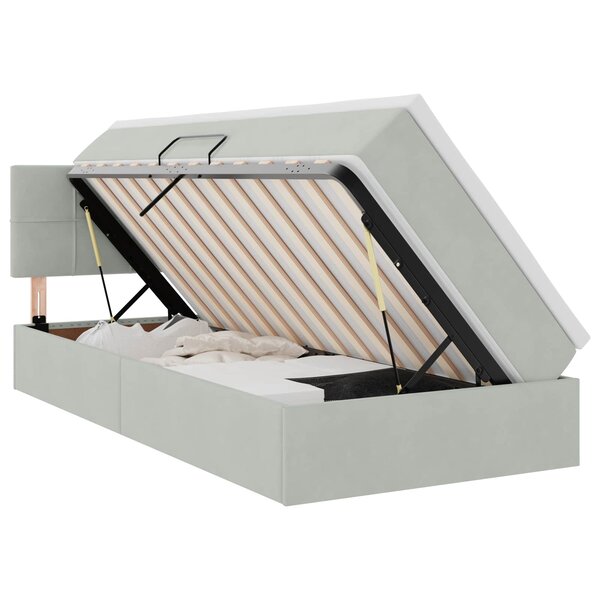 vidaXL Lit de rangement LED avec matelas Gris clair 100 x 200 cm