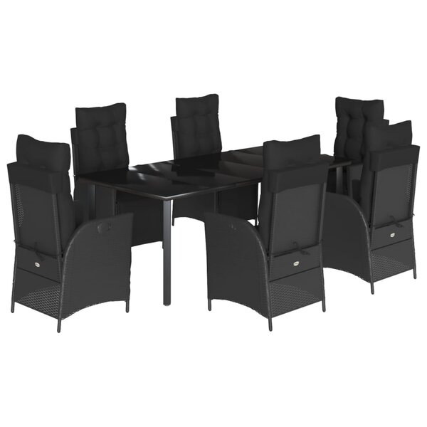vidaXL Ensemble à manger de jardin coussins 7Pièces Noir Résine tressée