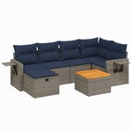 vidaXL Salon de jardin 7 Pièces avec coussins gris résine tressée