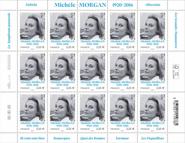 Feuille de 15 timbres - Michèle Morgan - Lettre internationale