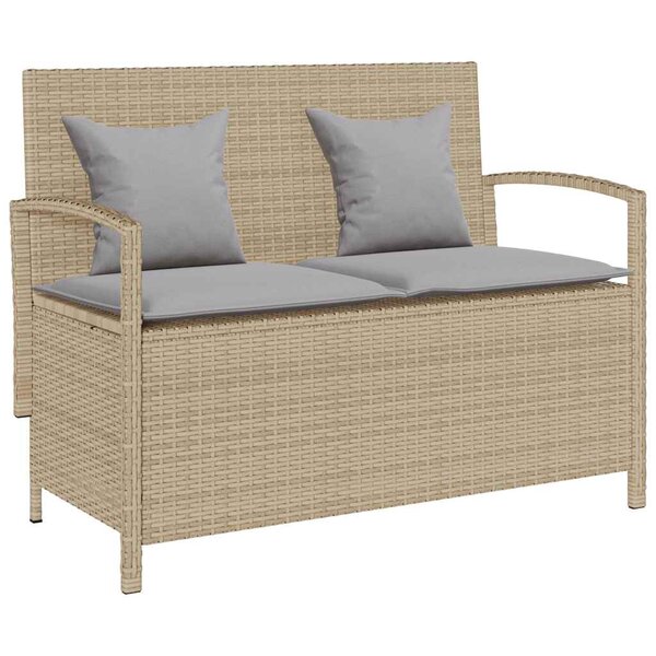 VidaXL Banc de rangement de jardin avec coussin beige résine tressée