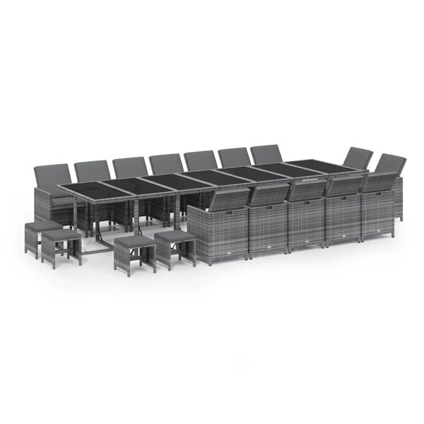 vidaXL Ensemble à manger de jardin coussins 19 Pièces Résine tressée Gris