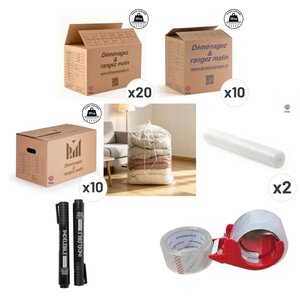 Kit Déménagement T3 - Pack Cartons et Fournitures pour Logement 3 Pièces - Fabriqué en France - Prêt à l'Emploi