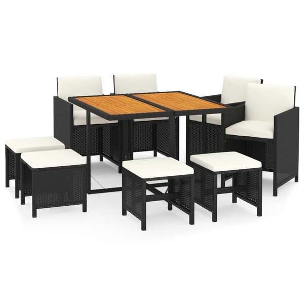 vidaXL Ensemble à manger de jardin coussins 9Pièces Résine tressée Noir