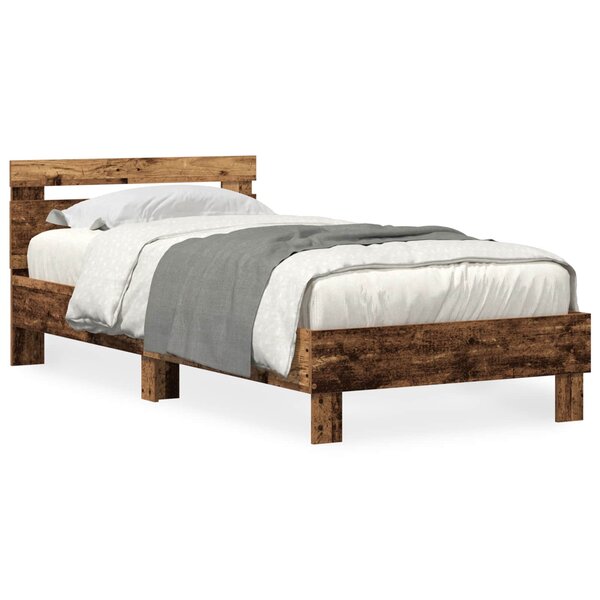 vidaXL Cadre de lit avec LED Bois ancien 90 x 190 cm Bois d'ingénierie