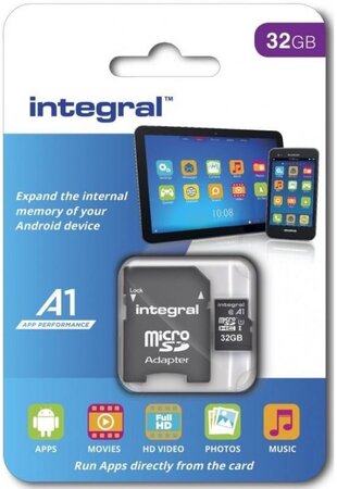 Carte mémoire Micro SD Integral A1 Spécial Tablettes/Smarthphones 32 Go + adaptateur SD