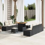 Set de canapé de jardin vidaXL 8 pièces avec coussins noir poly rotin acacia