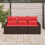 vidaXL Ensemble de Canapés avec coussin 3 Pièces Marron polyrotin