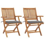 vidaXL Chaises de jardin lot de 2 et coussins gris Bois de teck massif