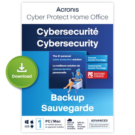 Acronis cyber protect home office advanced 2023 - 500 go - licence 1 an - 5 pc/mac +  mobiles - a télécharger