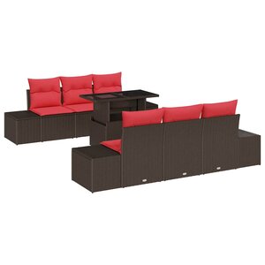 vidaXL Ensemble de Canapés 7 Pièces Marron et rouge polyrotin