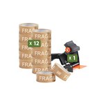 Pack and Move - Lot 12 rouleaux ruban adhésif kraft "Fragile" pour emballage et déménagement - 50 m - 1 dévidoir offert - Qualité Premium