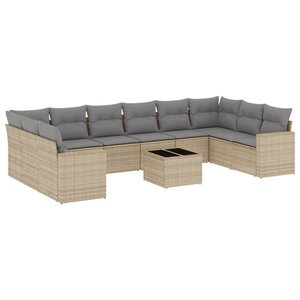 vidaXL Salon de jardin 11 Pièces avec coussins beige résine tressée