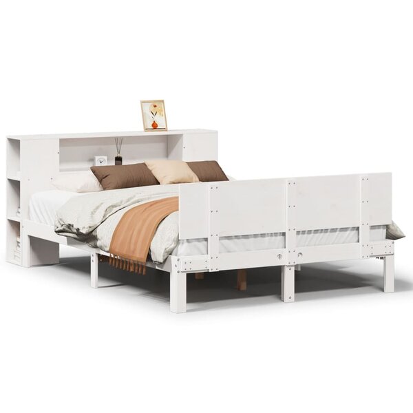 vidaXL Lit bibliothèque sans matelas blanc 140x190 cm bois pin massif