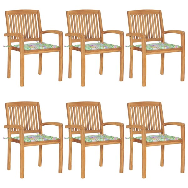 vidaXL Chaises de jardin empilables avec coussins 6 Pièces Teck solide