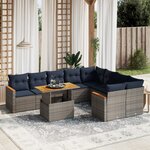 vidaXL Salon de jardin 10 Pièces avec coussins gris résine tressée