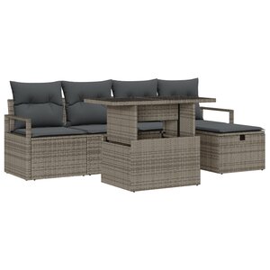 Ensemble de canapés de jardin 6 pièces avec coussins gris en rotin vidaXL