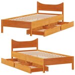 vidaXL Cadre de lit avec tiroirs cire marron 75x190 cm bois pin massif