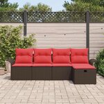 vidaXL Ensemble de canapé de jardin 5 Pièces Marron et rouge polyrotin
