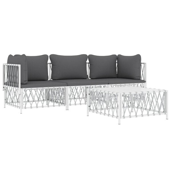 Salon de jardin meuble d'extérieur ensemble de mobilier 4 pièces avec coussins blanc acier 02_0016086