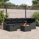 vidaXL Ensemble de 7 canapés de jardin avec coussins en poly rotin noir