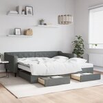 vidaXL Lit de jour avec gigogne et tiroirs gris foncé 100x200 cm tissu