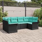 vidaXL Ensemble de canapé de jardin avec coussin 6 Pièces Noir Poly rotin