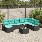 vidaXL Ensemble de canapé de jardin 9 Pièces Noir Poly rotin