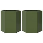 vidaXL Jardinières 2 Pièces vert olive hexagone 46x40x45 cm acier