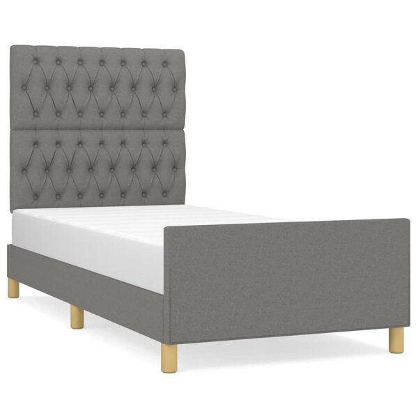 vidaXL Cadre de lit avec tête de lit Gris foncé 90x190 cm Tissu