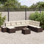 vidaXL Ensemble de canapé de jardin avec coussin 9 Pièces Marron et crème