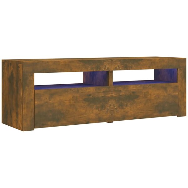 vidaXL Meuble TV avec lumières LED Chêne fumé 120x35x40 cm