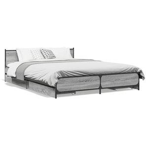 vidaXL Cadre de lit avec tiroirs sans matelas sonoma gris 135x190 cm