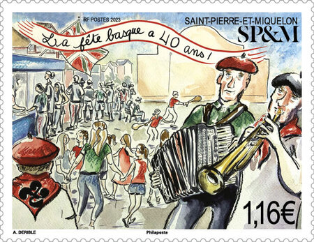 Timbre Saint Pierre et Miquelon - La fête basque a 40 ans