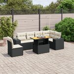 vidaXL Salon de jardin 7 Pièces avec coussins noir résine tressée