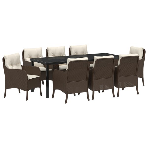 vidaXL Set de salle à manger de jardin 9 pièces avec coussins Marron Poly Rattan